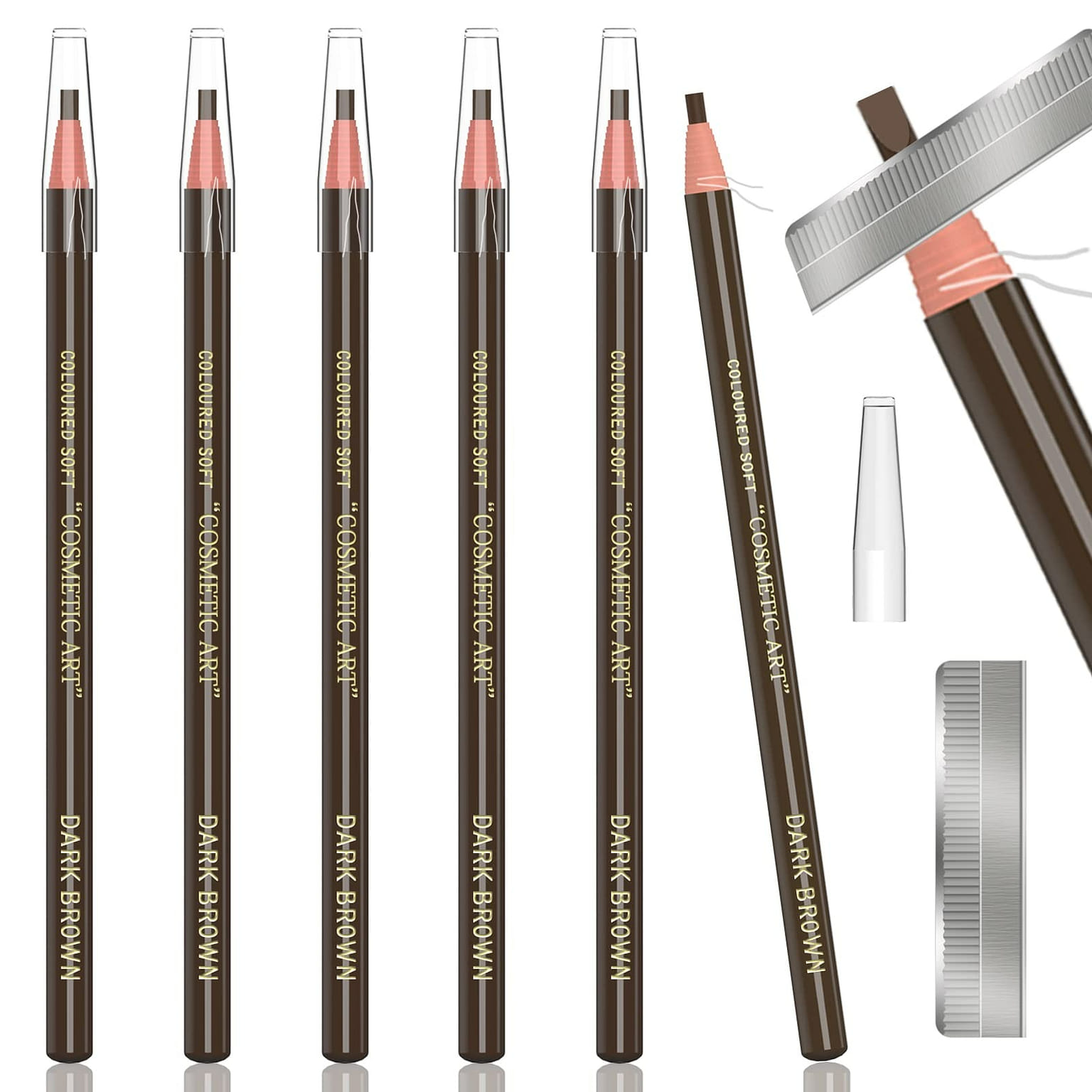 6 Piece Dark Brown Waterproof Eyebrows Pencil 1 each