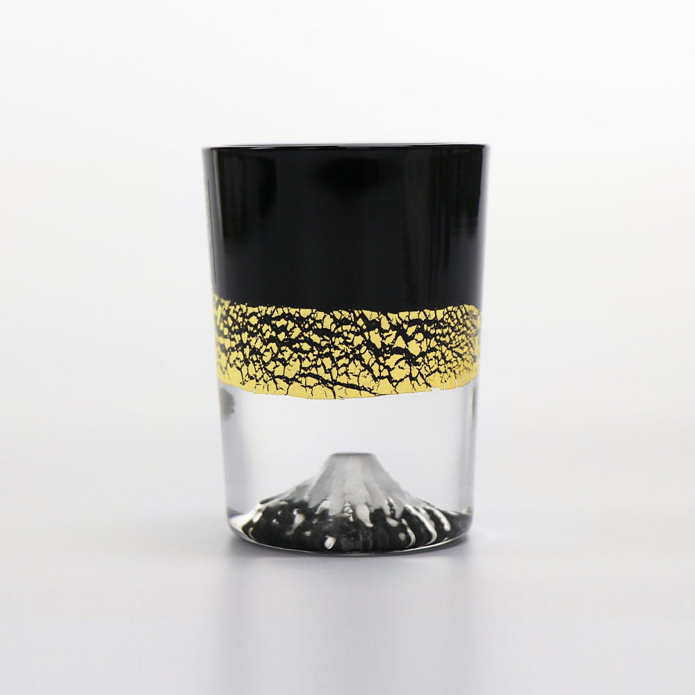 Tajima glass Handmade Mt. Fuji Gold Leaf Cup (Black, 2.9fl-oz) Made in Japan 1 개입
