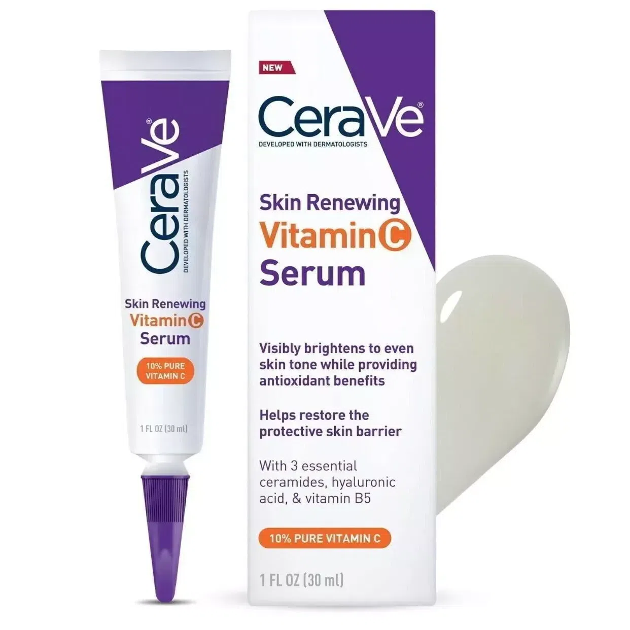 CeraVe Vitamin C Serum for Face with Hyaluronic Acid, Skin Brightening 1 fl oz 1 กล่อง