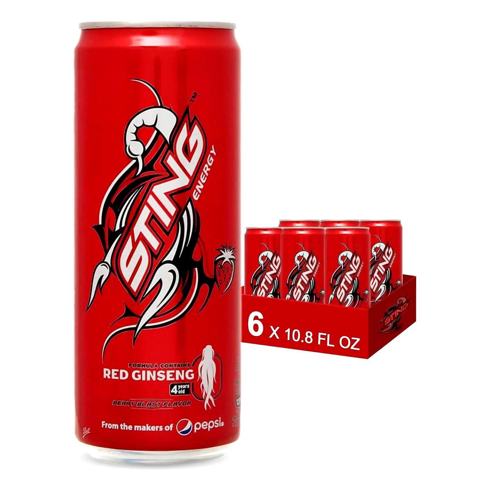 [STING] Energy Drink Red Strawberry - (Pack of 6) 11 oz*6 cans