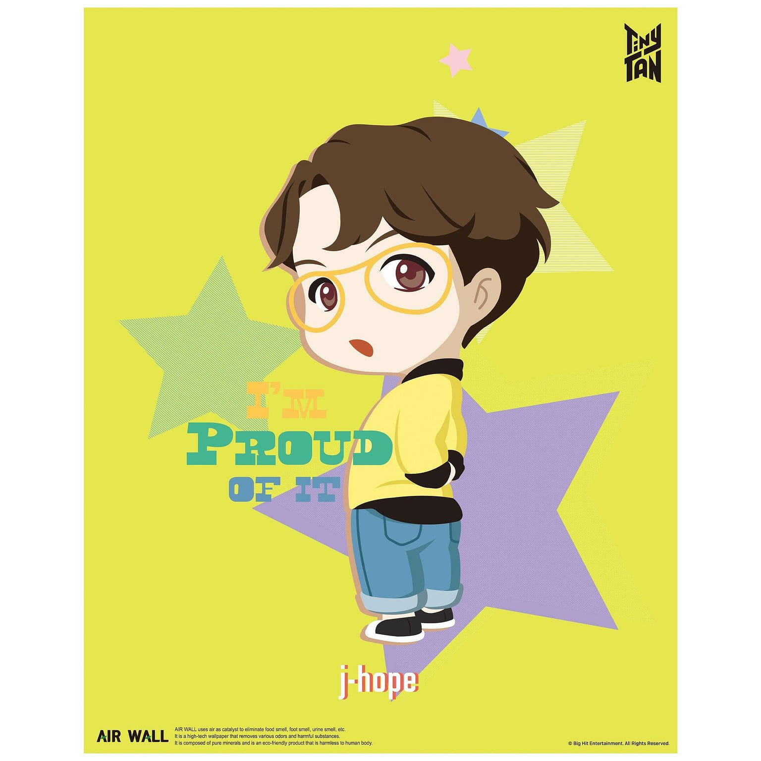 韩国【授权正品】 TINY TAN BTS 防弹少年团 J-hope 郑号锡 去除甲醛异味贴画海报墙纸16x21.75 英尺 1 个
