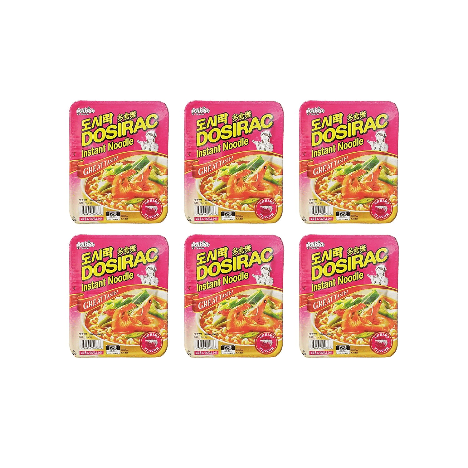 Paldo Dosirac Oriental Style Instant Ramen Noodle Soup Shrimp Flavor pack of 6 1 개