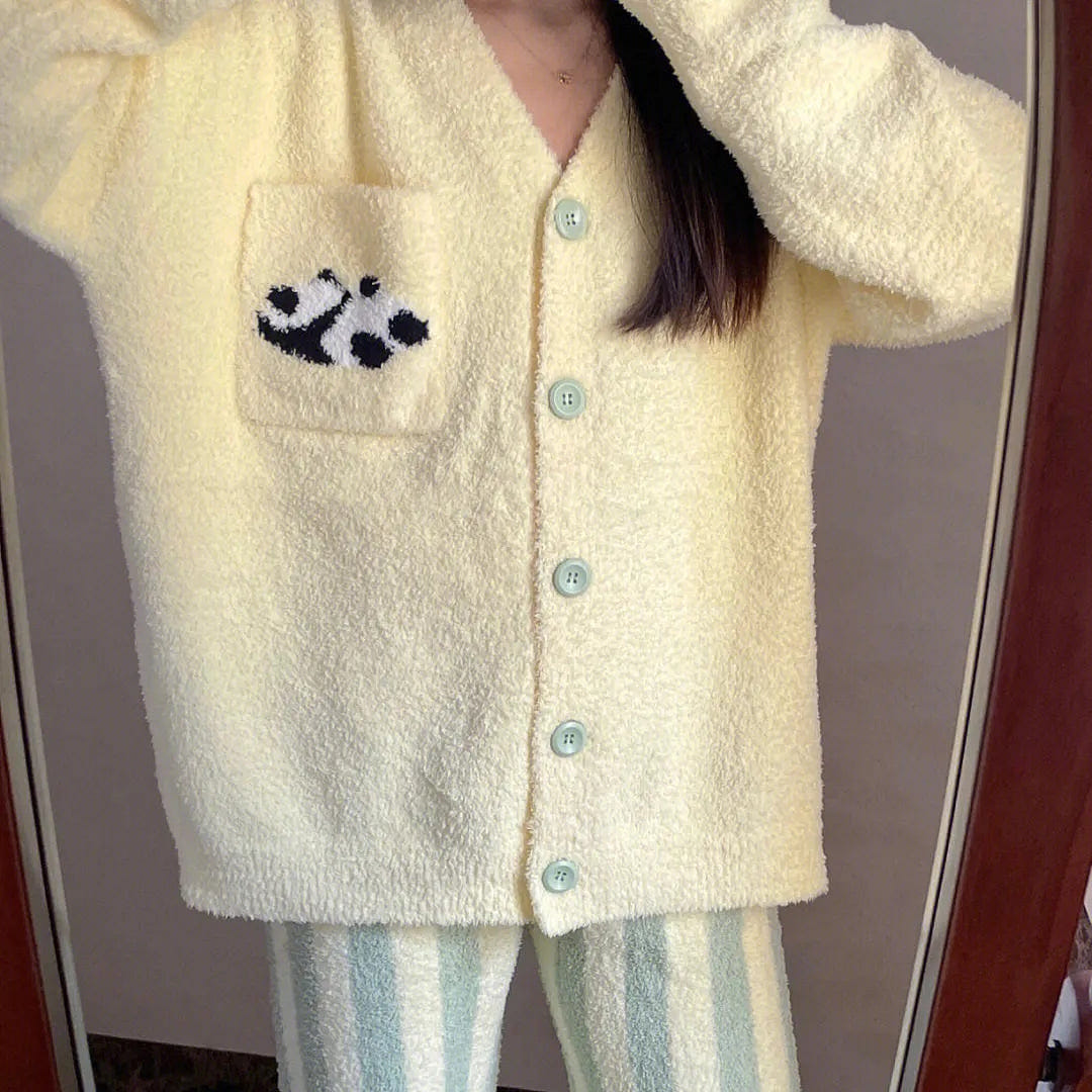Panda Macaron Dreamwear Pajama Set Yellow L Size 2000 그램