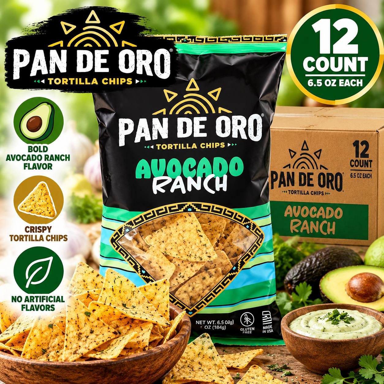 Pan De Oro Avocado Ranch Tortilla Chips 12ct 1 each