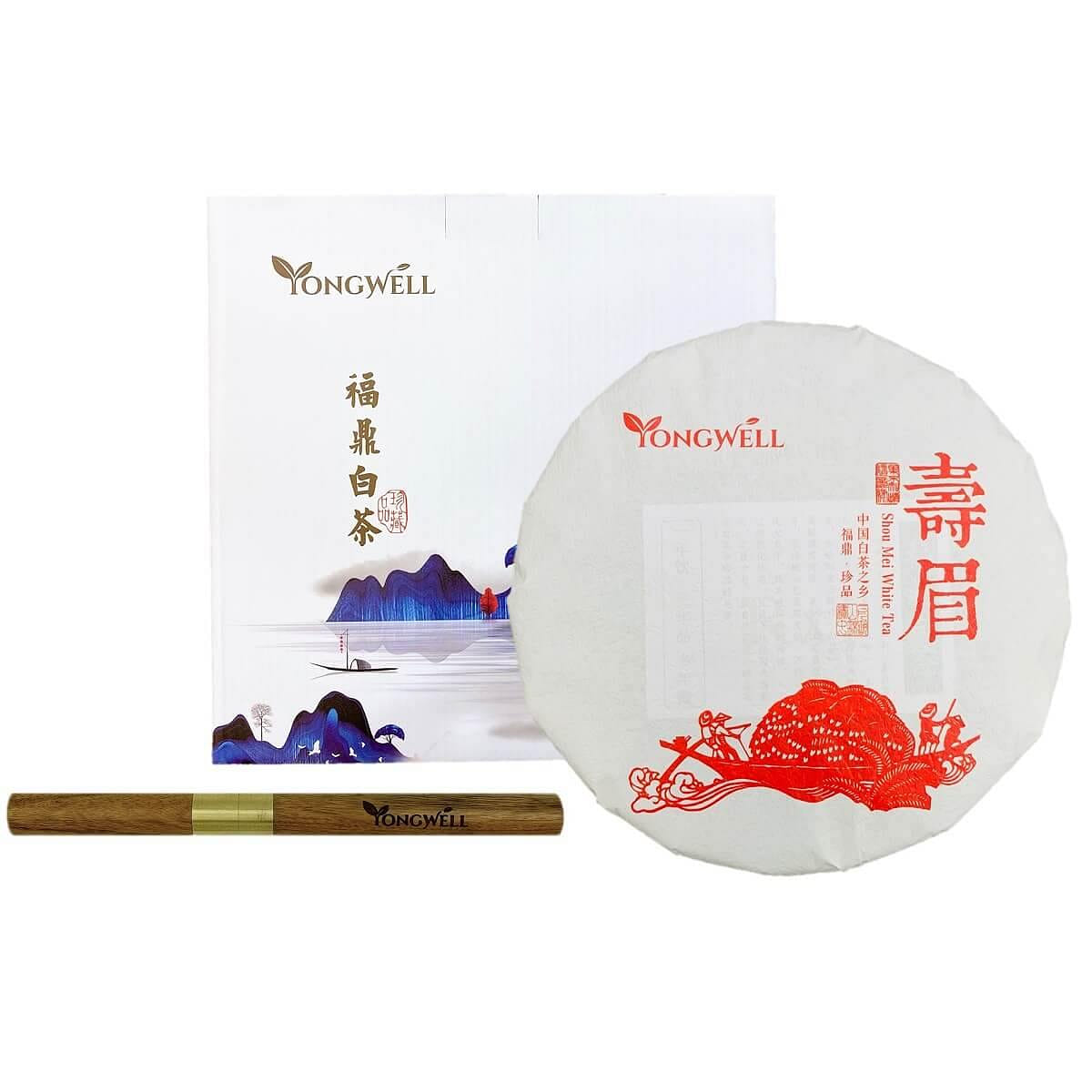 2015 Premium Grade Shou Mei White Tea Cake 350g (12.3oz) + Free Tea Knife 1 อัน