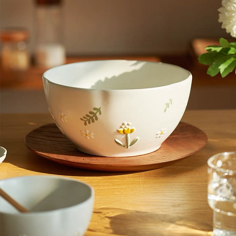Delicate Embossed Floral Ceramic 7.8" Deep Bowl 1 개
