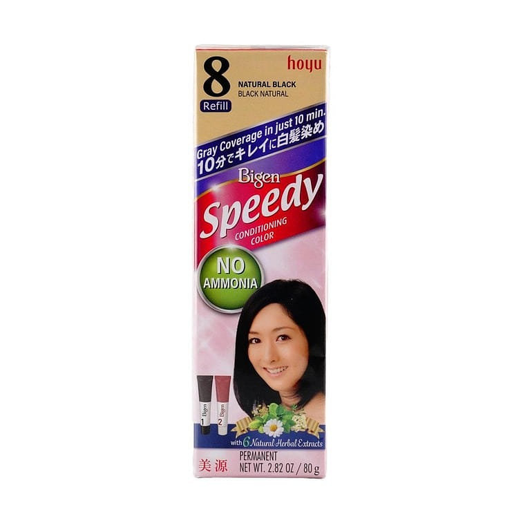 Japan Hoyu Bigen Speedy Hair Color # 8 Natural Black No Ammonia 40g+40g Hair Dye 1 hộp