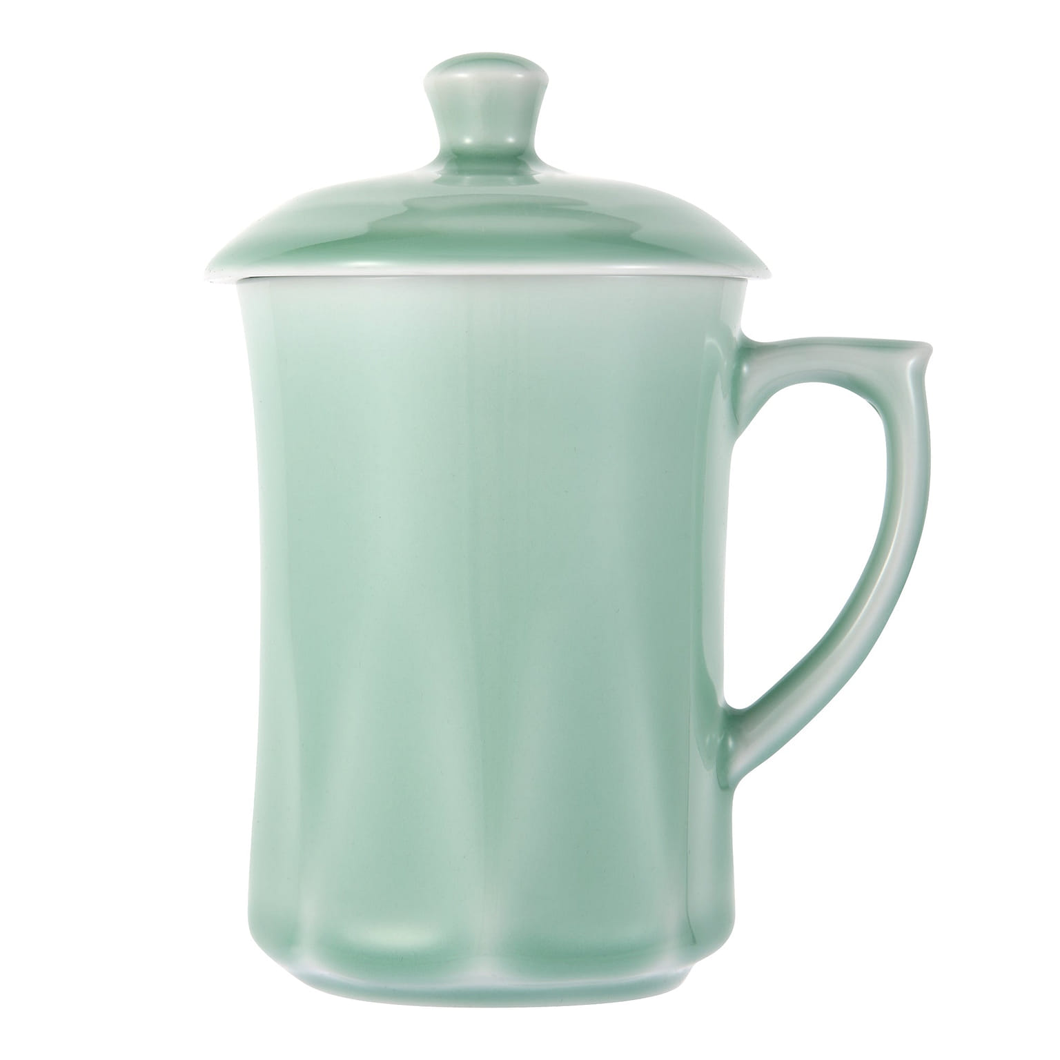 Celadon Teacup Coffee Mug Milk Cup Diamond  Shaped Cup with Lid 13oz Plum Green 1 ส่วน