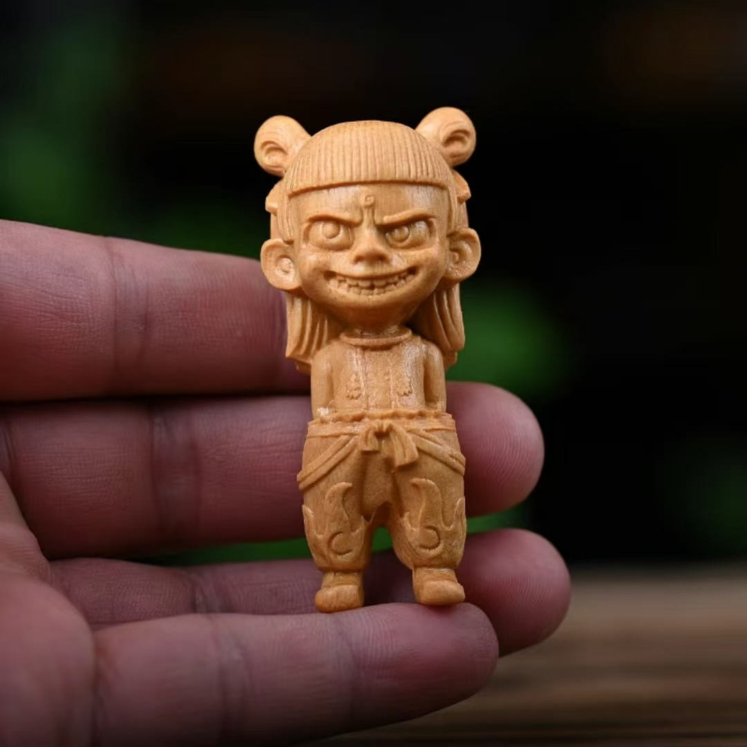 Fine carved golden sandalwood Nezha 1 1 ส่วน