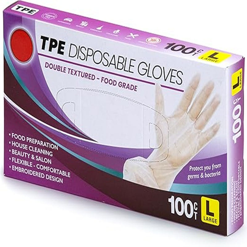 Disposable Gloves, Stretchable, Latex-Free, Powder-Free, 100 Count, Large, TPE, 1 개