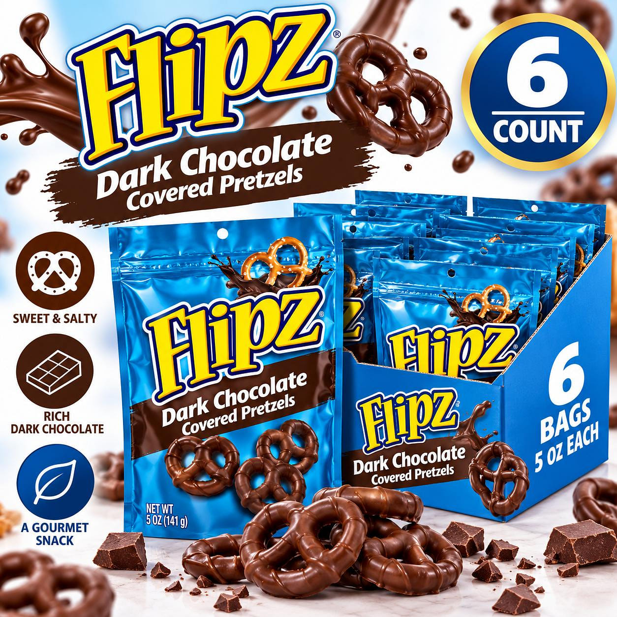 Flipz黑巧克力椒盐脆饼6袋 1 份