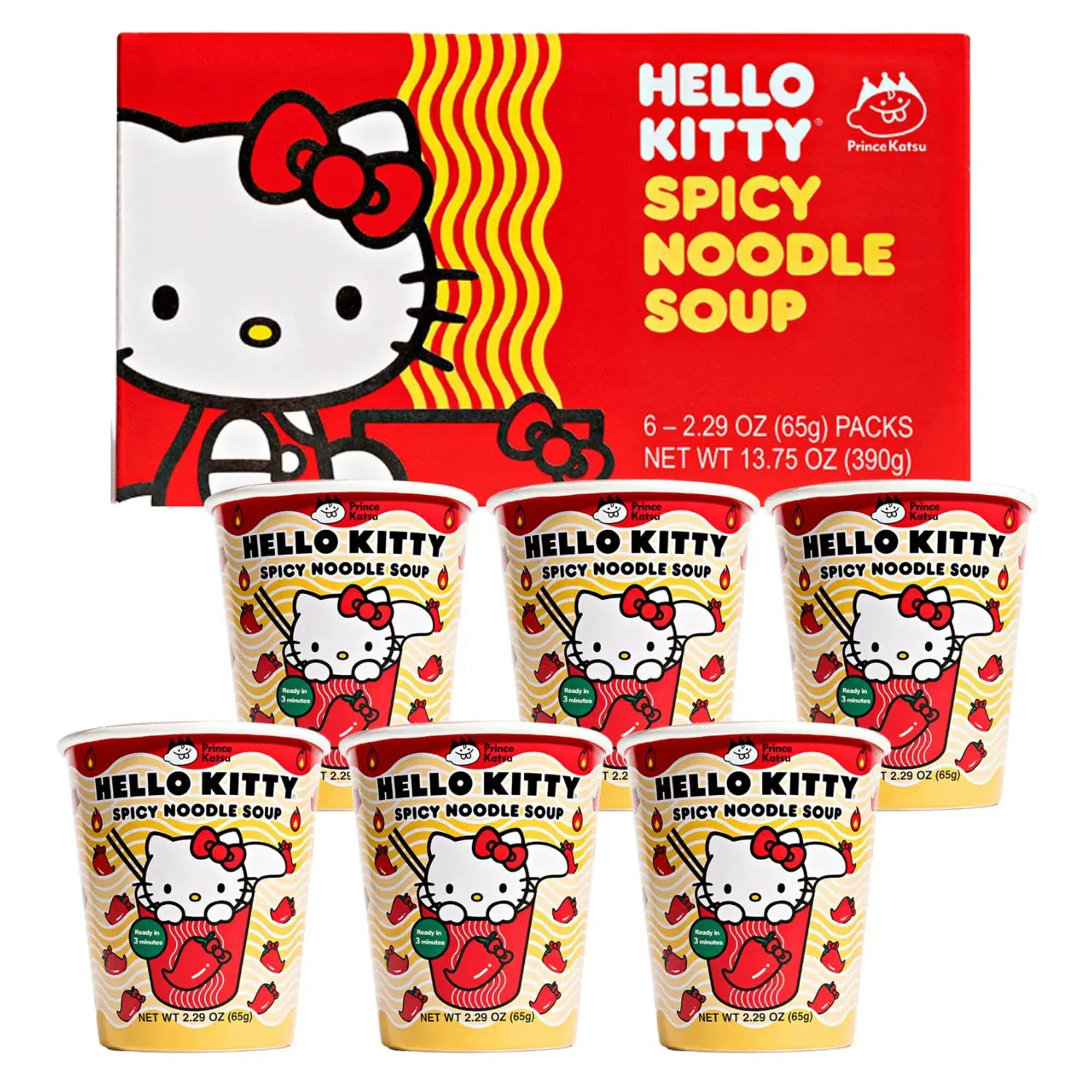 Prince Katsu Hello Kitty Instant Ramen Noodle Cup , 6 Box Spicy Flavor 6 케이스