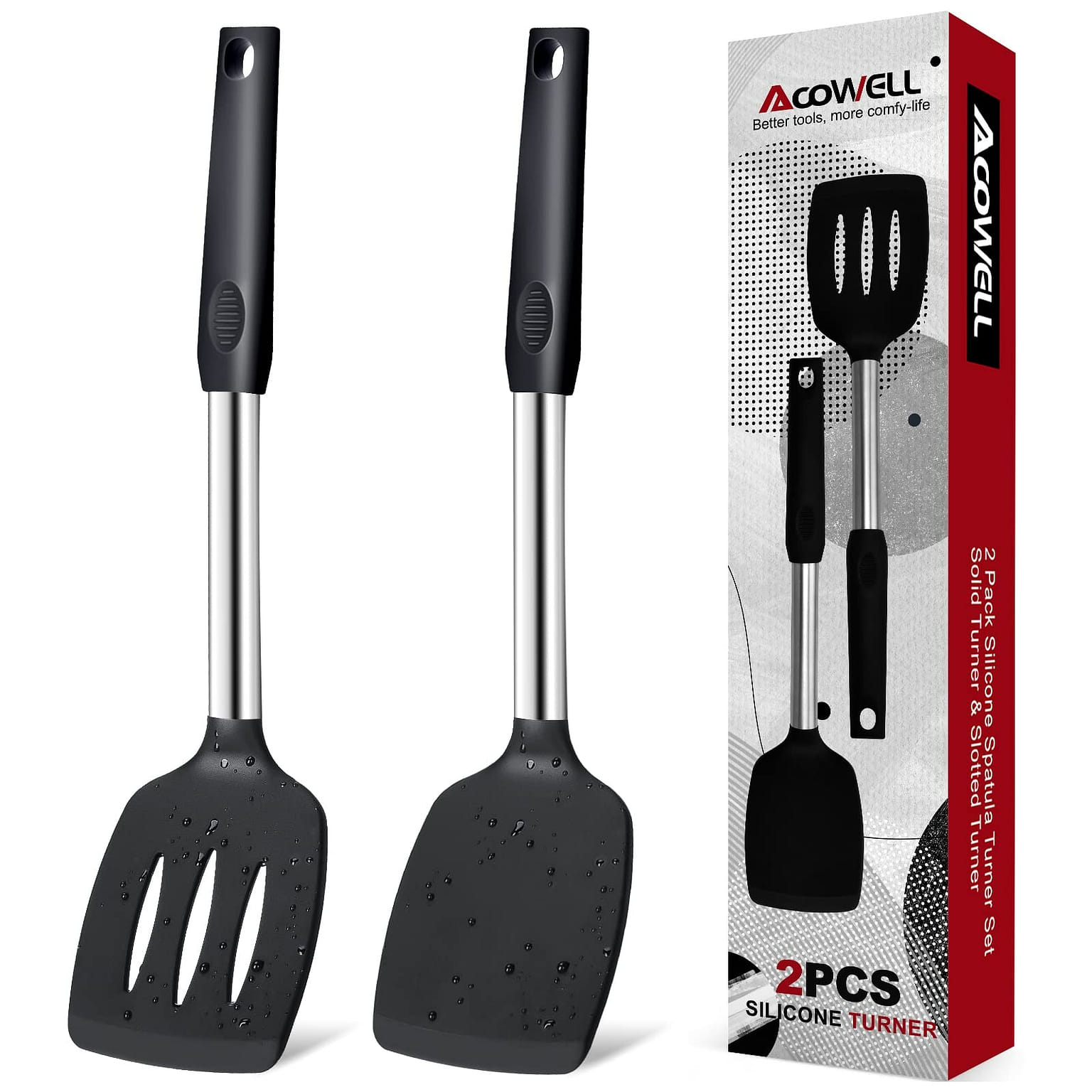 Silicone Spatula Turner Set, Premium Spatulas Silicone Heat Resistant Pack of 2 1 ส่วน