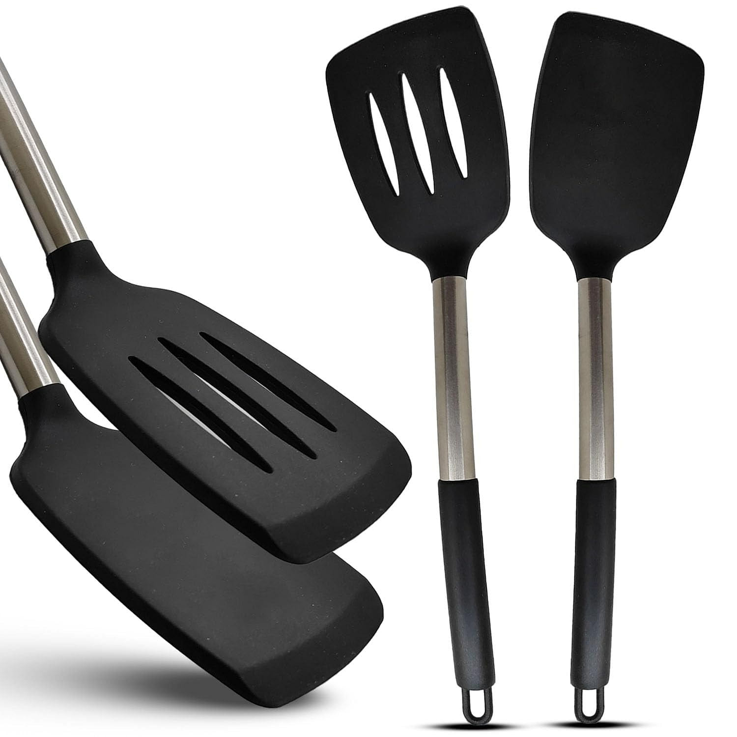 Silicone Spatula Set Solid & Slotted Tuner Spatula Set 13-inch Long, 1 개