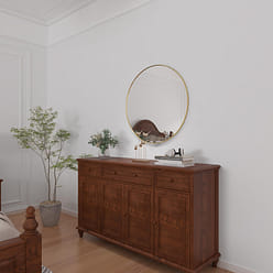 32 英寸宽 x 32 英寸高小号圆形钢框经典壁挂浴室梳妆镜金色 1 个