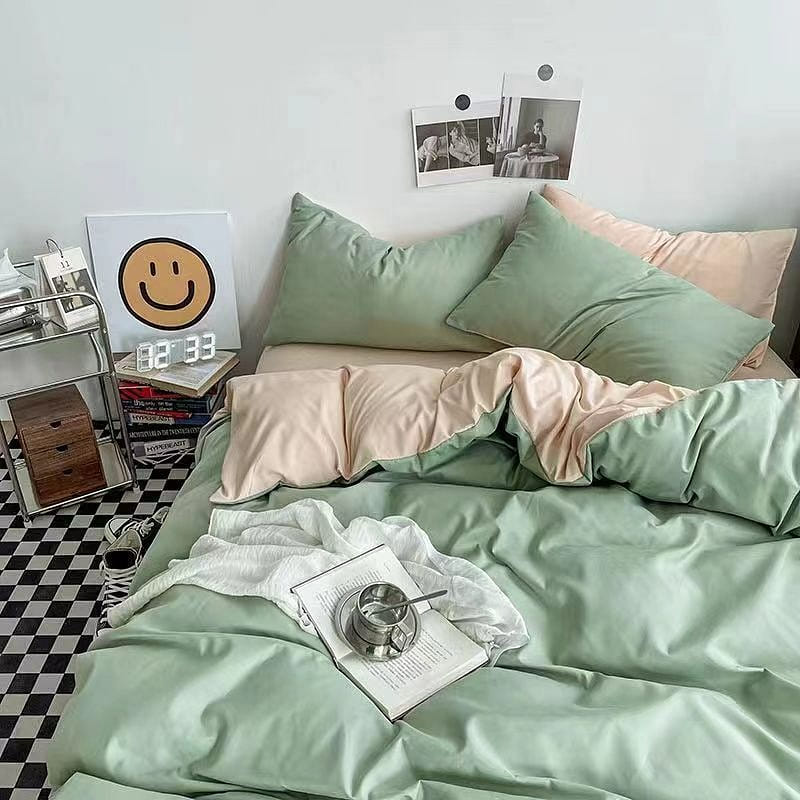 [light green and light camel150] INS Bed 4 Piece Duvet Cover + Sheet + Pillow Ca 1 ส่วน