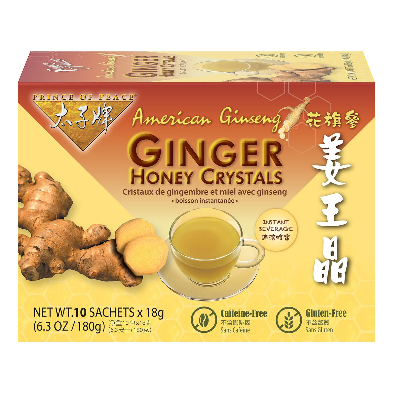 太子牌速溶花旗參蜂蜜姜王晶, 10小包 1 盒