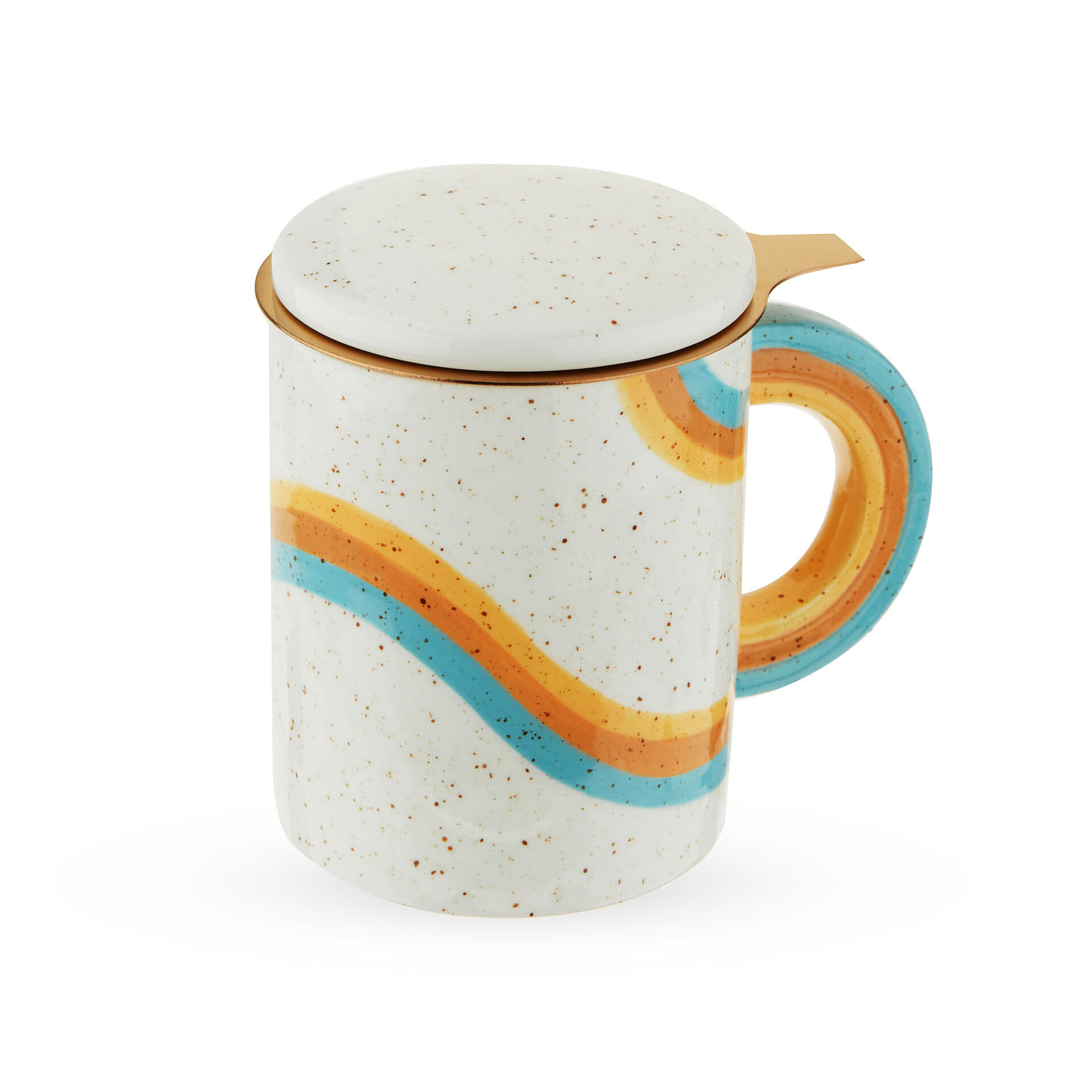 Pinky Up Everlee Tea Infuser Mug - Ceramic Mug with Tea Infuser and Lid for Loose Leaf - Rainbow and Gold Set of 1 1 개