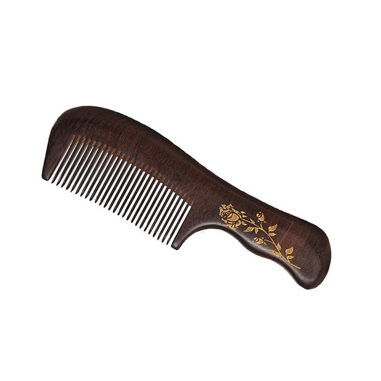 Black Gold Sandalwood Carved Comb #long handle 1 개