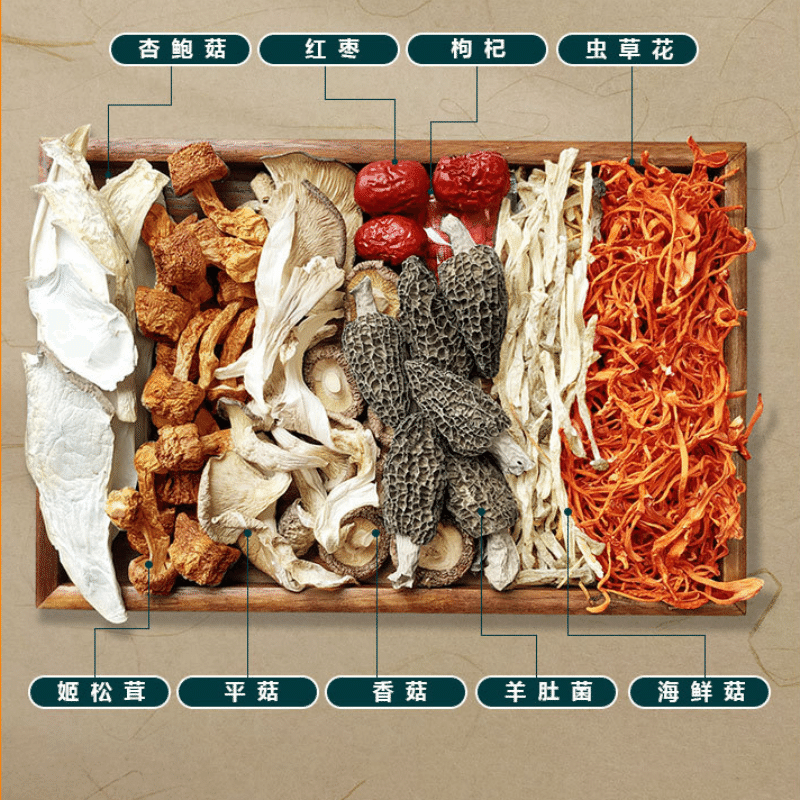 Mushroom Packagewith morels, sea mushrooms, agaricus matsutake cordyceps flowers 100 グラム