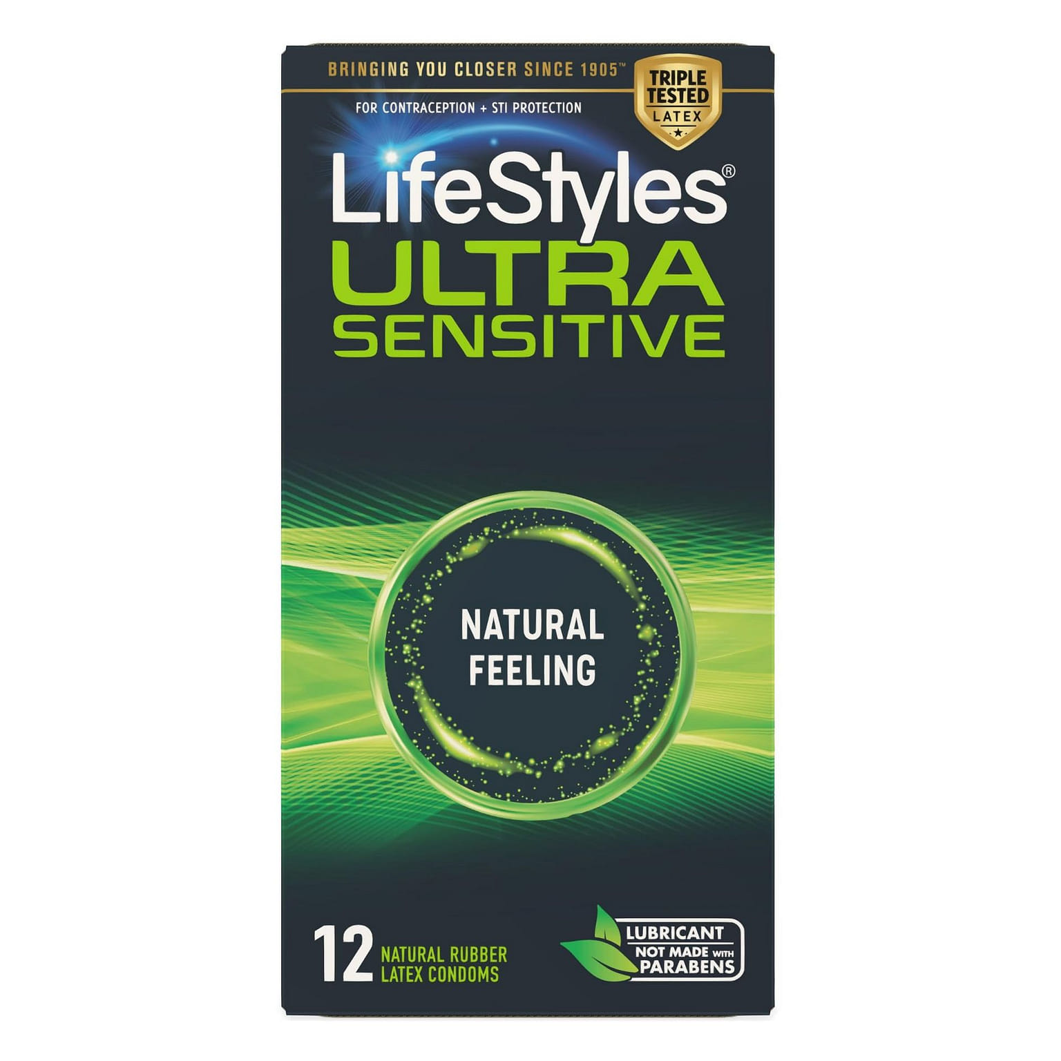 LifeStyles Ultra Sensitive Natural Feeling Lubricated Latex Condoms, 12 Count, 1 케이스