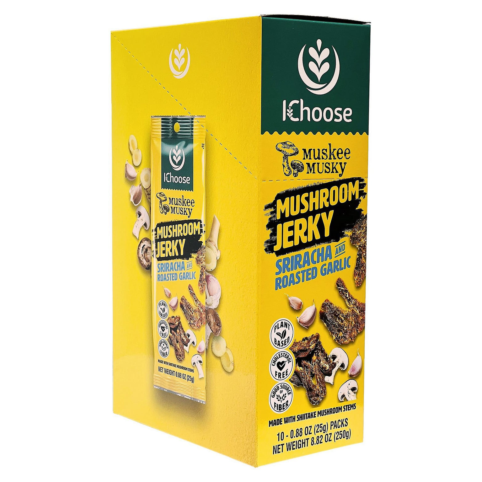 IChoose Muskee Musky Sriracha & Roasted Garlic Mushroom Jerky Vegan 10Pack 25 g