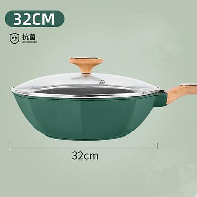 Medical Stone Octagonal Non-stick Pan with Lid (Green) 32Cm 1 개입