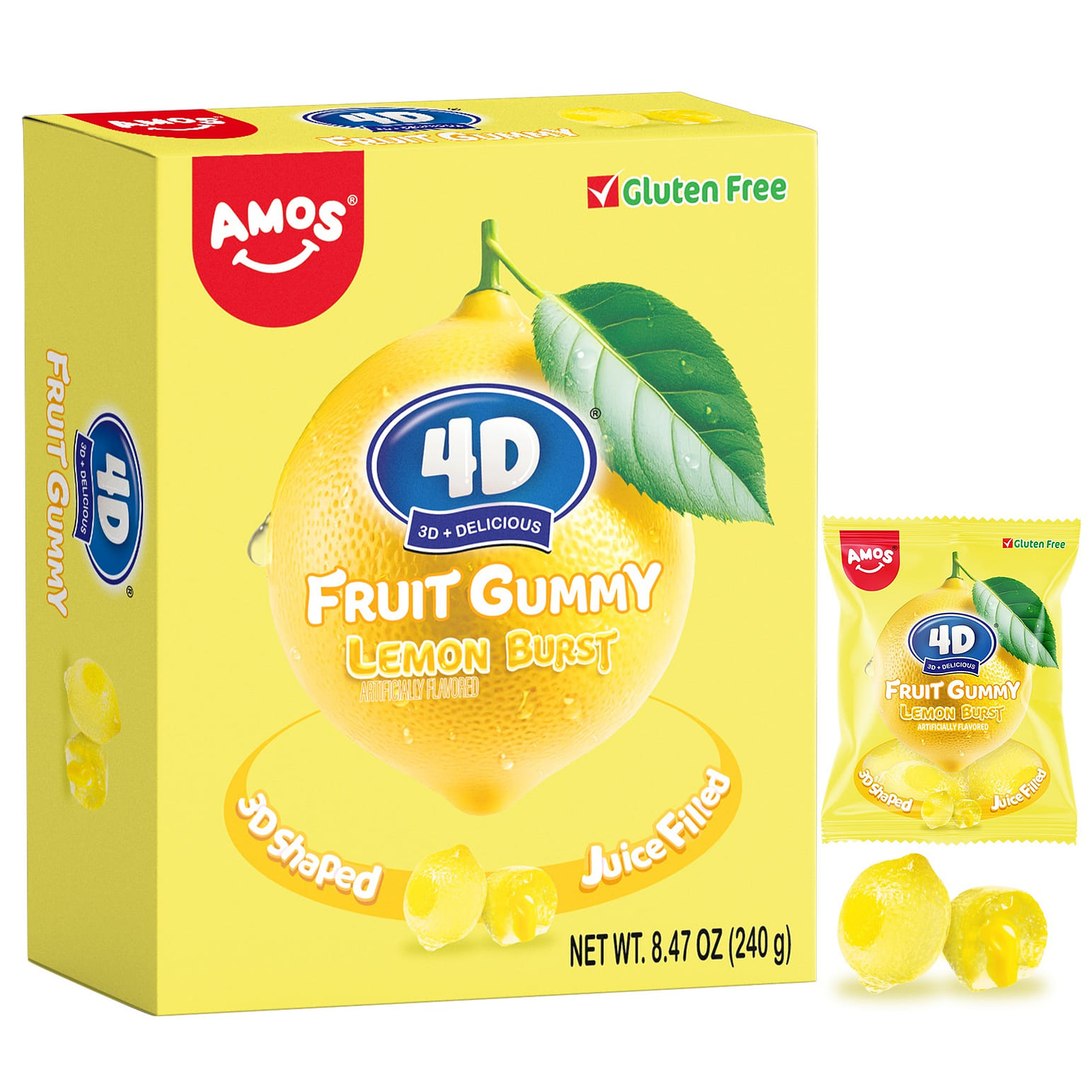 Amos 4D Fruit Gummy Burst Candy lemon flavor(10ct) 8.47 ออนซ์