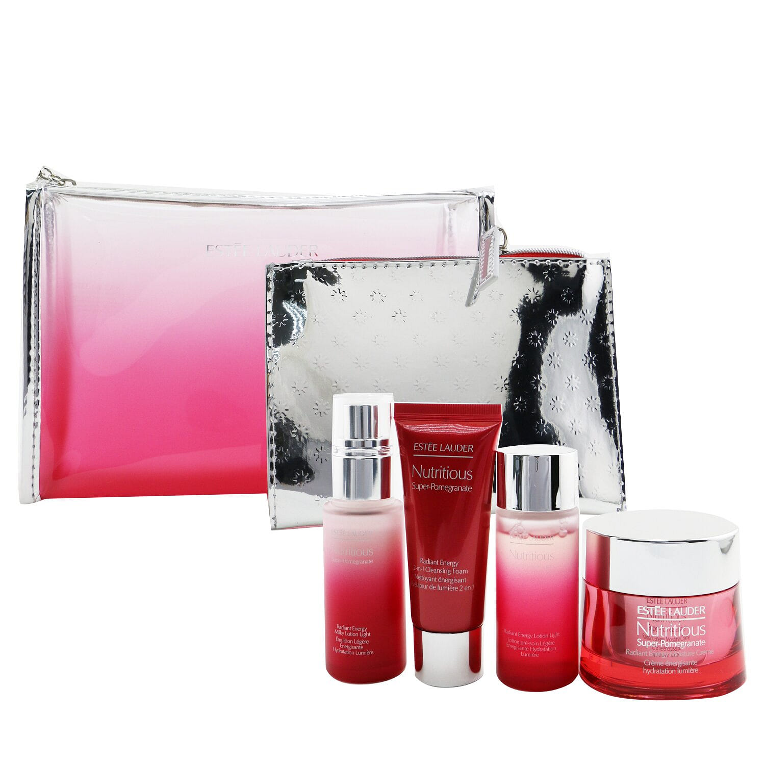Estee Lauder Nutritious Super-Pomegranate Reveal A Rosy Radiance Set: Moisture Creme+ Milky Lotion Light+ Lotion+ Cleansing Foam ...  4pcs+2bags 4 ส่วน