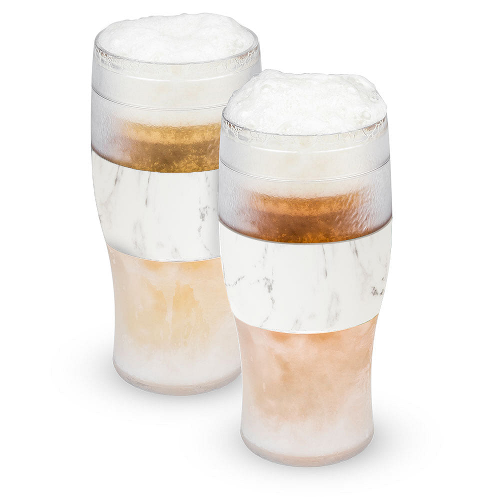 Host FREEZE Beer Glasses, Frozen Beer Mugs, Freezable Pint Glass Set, Insulated Beer Glass to Keep Your Drinks Cold, Double Walled Insulated Glasses, Tumbler for Iced Coffee, 16oz, Set of 2, Marble 16 オンス