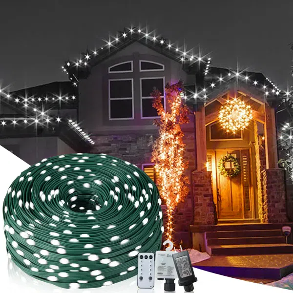 Christmas Rope Lights,1000LED/328Ft Outdoor Decorative String Strobe with 8 Modes/Remote/IP67 Waterproof/Timer/Memory Function for Xmas Holiday/Wedding/Party/DIY/Garden/Patio/Atmosphere Decor 1 each