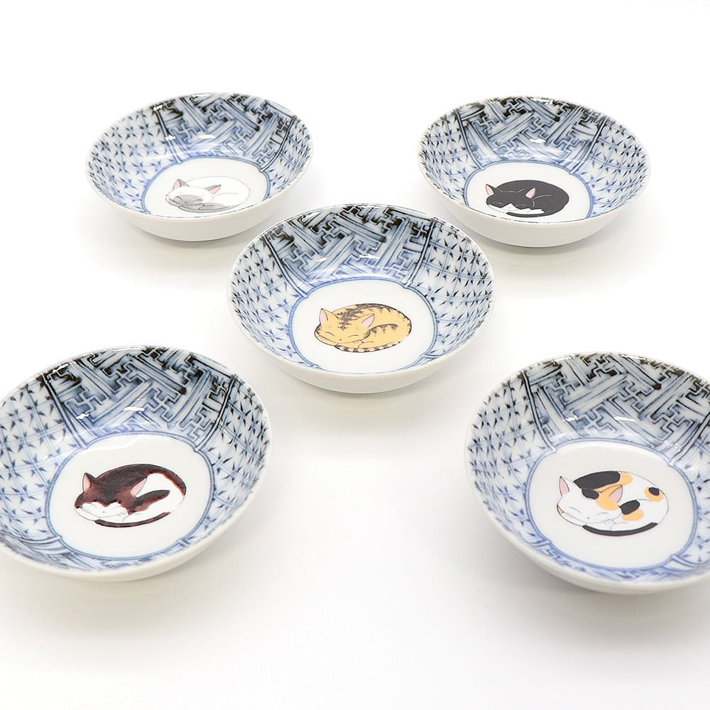 Kutani Ware Serving bowl 5set (Sleeping Cat, 3.66" x 1.14") Made in Japan 1 개