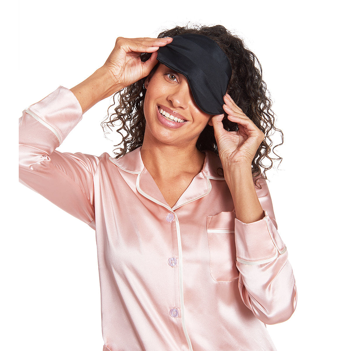 Beauty Silk Eye Mask with Velvet Band (19 Momme) Striped / Jet Black 1 份