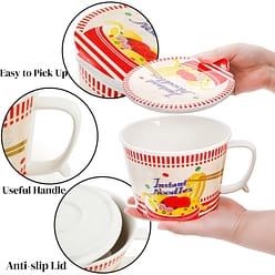 Ceramic Ramen Bowl with Lid, 35OZ Noodle Cup Fork 1 each