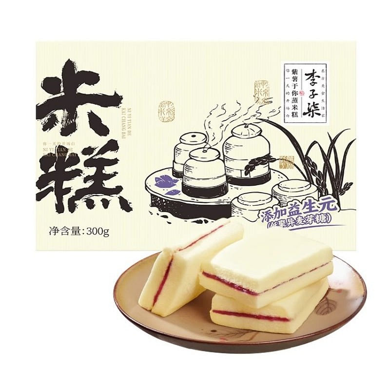 李子柒紫薯蒸米糕零食早餐麪包夾心糕點點心300g 300 克