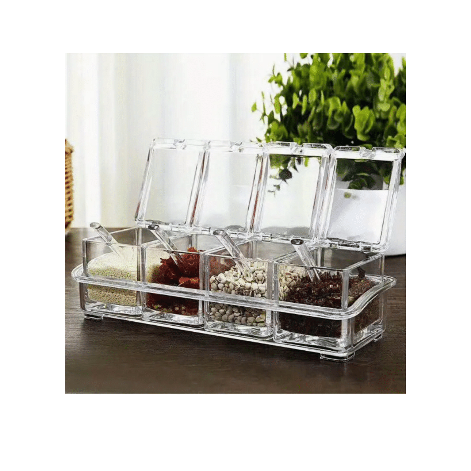 Four-Compartment Seasoning Storage Box with Spoon 1 개
