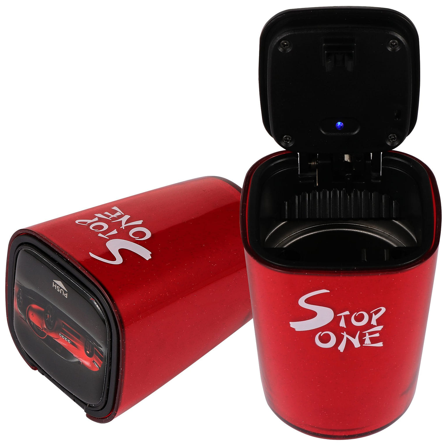 STOP ONE Car Ashtray, Portable Ashtray, CA-521 Auto Ash Tray with Lid and Led, Red Red 1 ส่วน