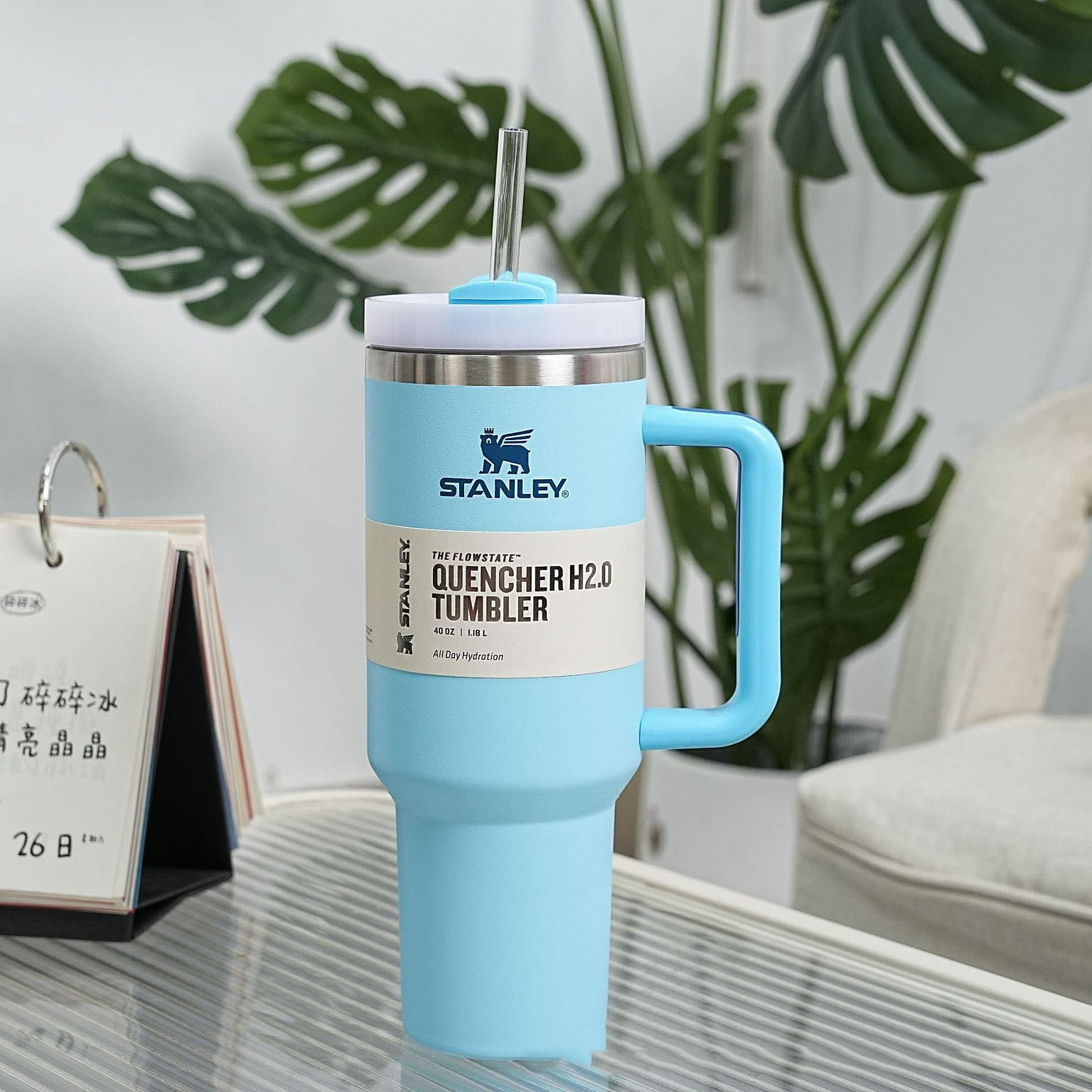 STANLEY 40oz. Quencher H2.0 Stainless Steel Vacuum Insulated Tumbler(sky blue) 40 온스
