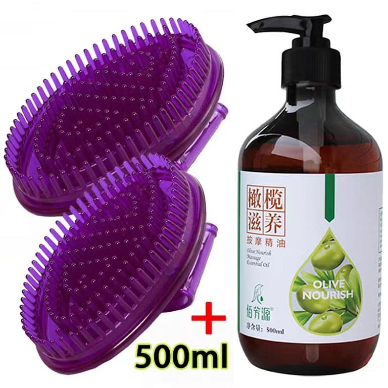 Body Slimming Scraping Massage Meridian Brush 500ml Olive Oil+2 Meridian Brush 1 กล่อง