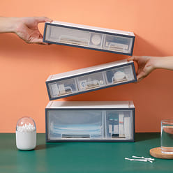 약품 화장품 문구 정리함 ROSELIFE 분리 가능 자유 조합 4단 정리함 [TFAC] 낮은 2개와 높은 1개의 4서랍 5슬롯 책상 정리함 투명 1 개입