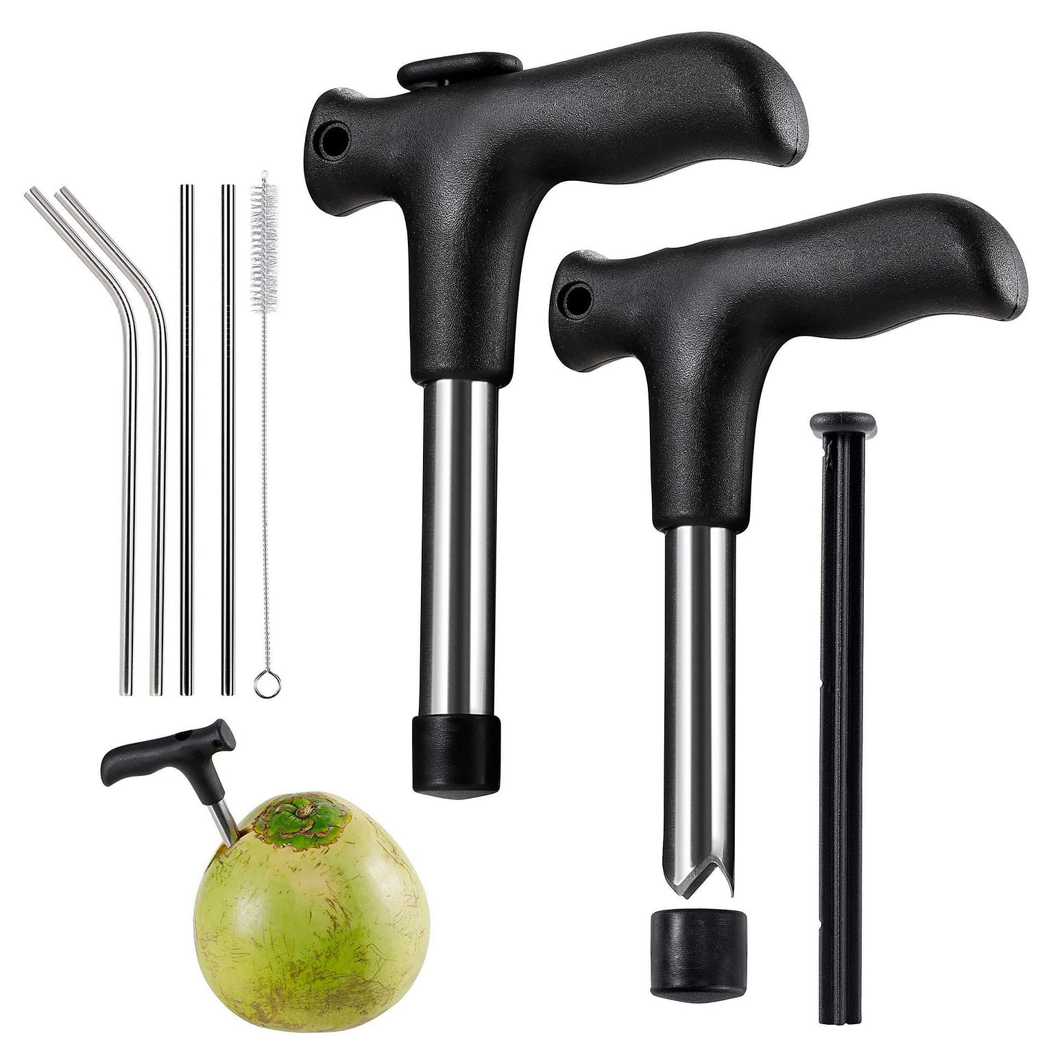 2 Pack Coconut Opener Tool with 4 Reusable Straws 1 개