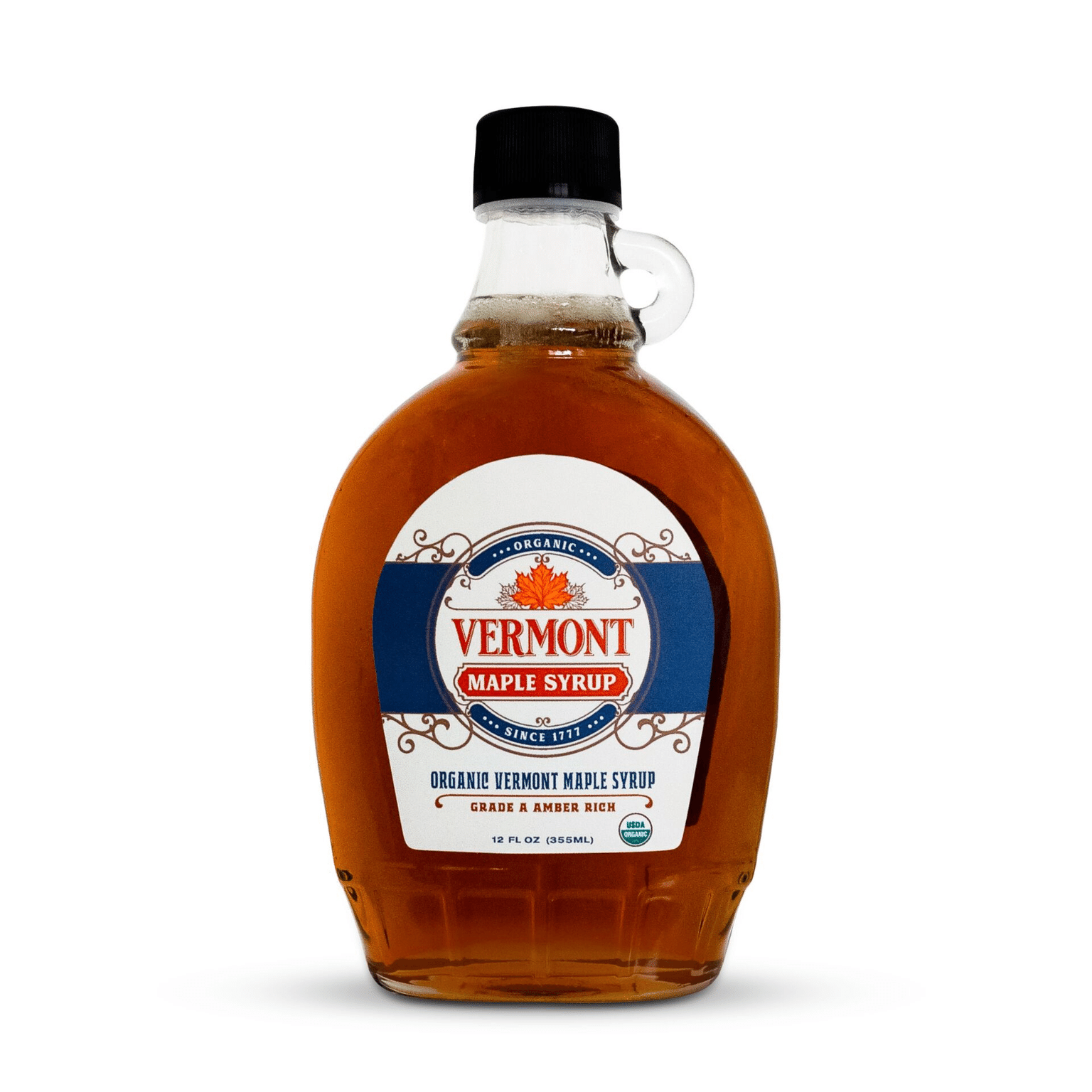 Amber Organic Vermont Maple Syrup - Glass Flask 12 oz / Single 27.69 온스