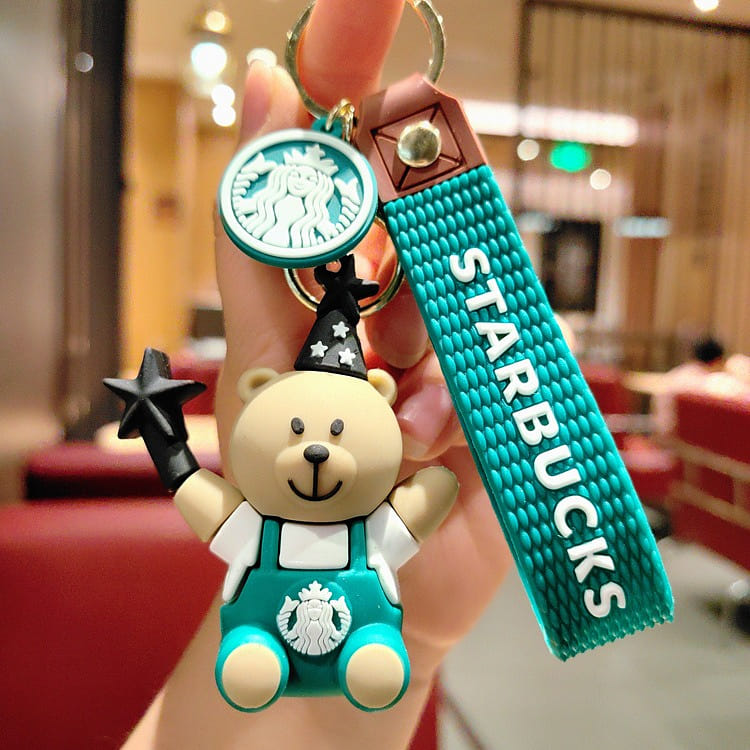 Starbucks milk tea cup keychain charm cute bear doll key chain charm gift 1 개