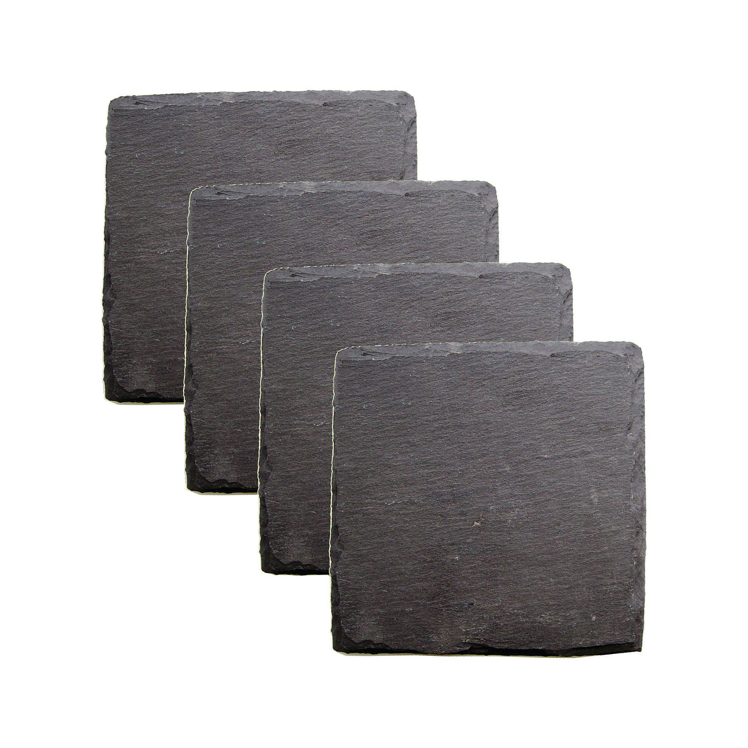 Twine Square Slate Coasters, Modern Square Coasters, Slate with Velvet Backing, Protect Tables and Surfaces, Black, Set of 4 4 カウント