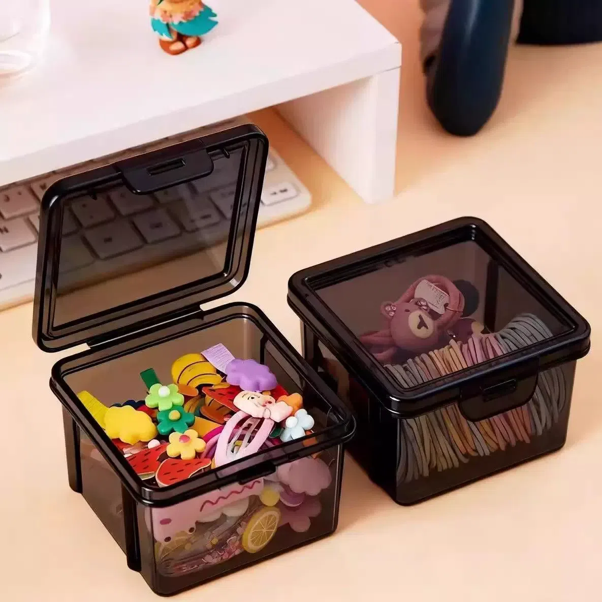 2 Transparent Black Storage Boxes 80 g
