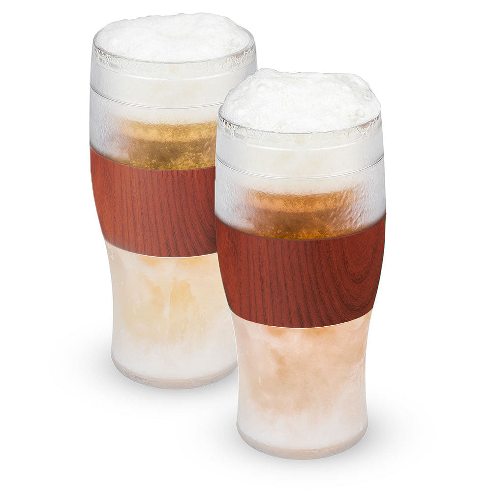 Host FREEZE Beer Glasses, Frozen Beer Mugs, Freezable Pint Glass Set, Insulated Beer Glass to Keep Your Drinks Cold, Double Walled Insulated Glasses, Tumbler for Iced Coffee, 16oz, Set of 2, Wood 16 온스