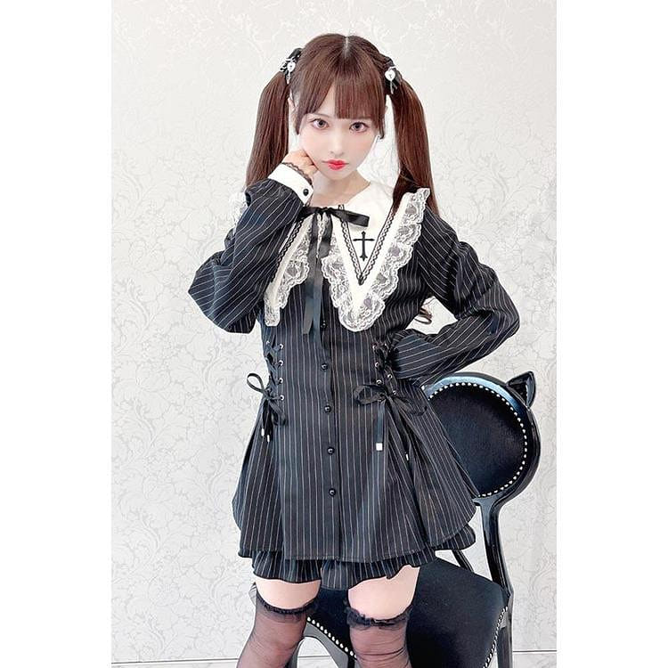 MA*RS||【二点セット】スピンドル付きクロス刺繍セットアップ - BLK/ホワイト size-F||ブラックホワイト 品番:388080219 1 個