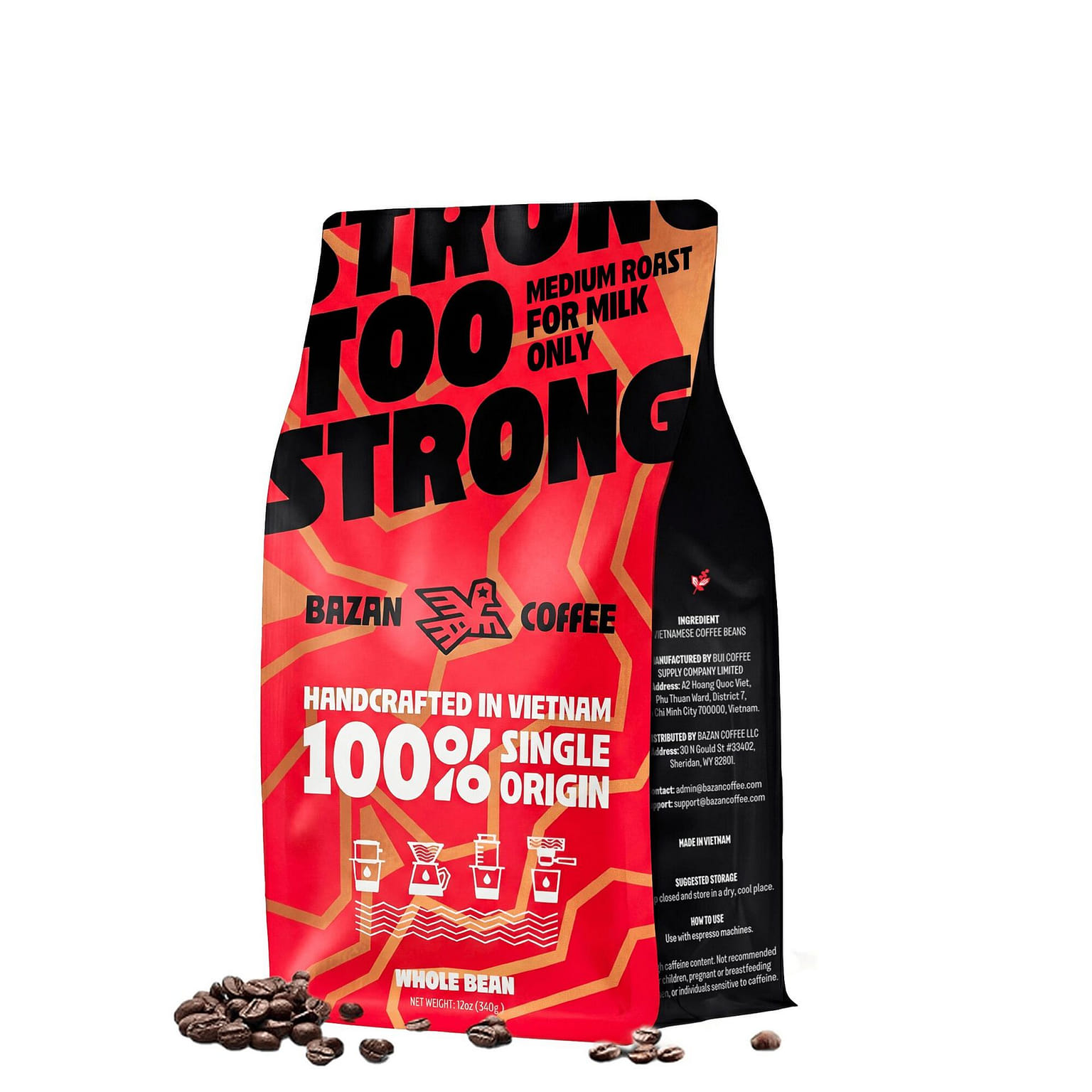 BAZAN COFFEE Too Strong Espresso Roast Robusta 12 oz