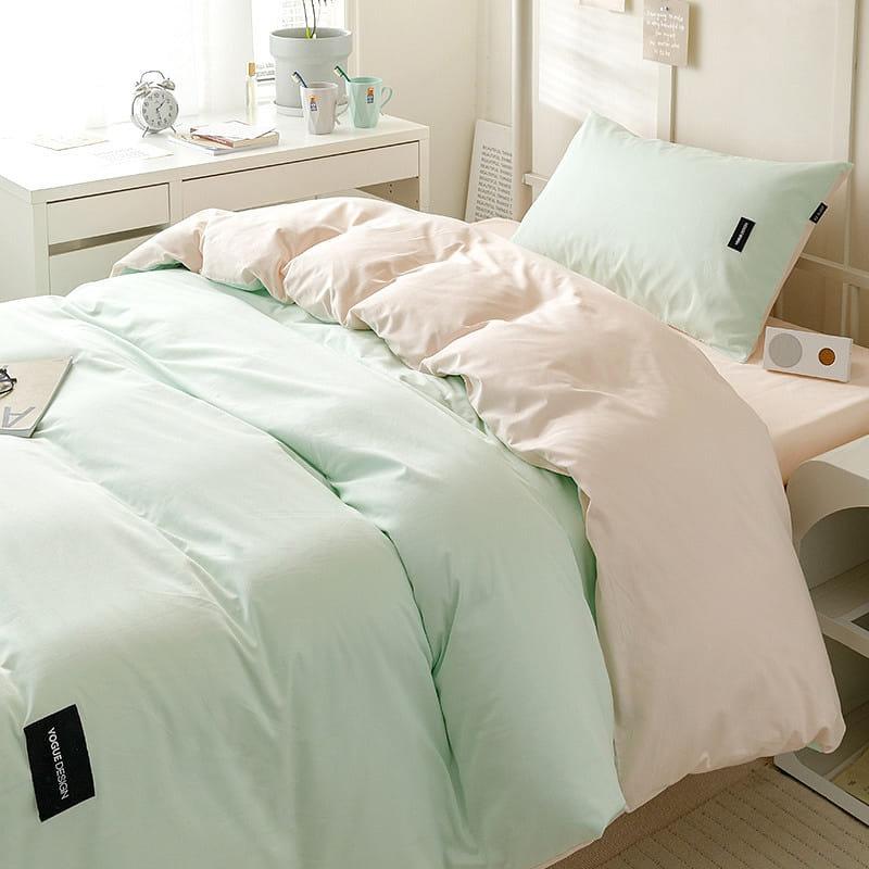 Solid Cotton Bedding Set Light Green+Pink Standard 1 each