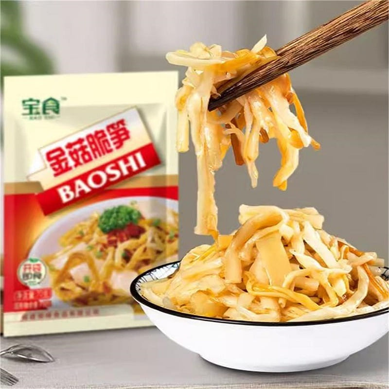 Treasure Food Crispy Bamboo Shoots with Golden Needle Mushrooms 70g 70 กรัม